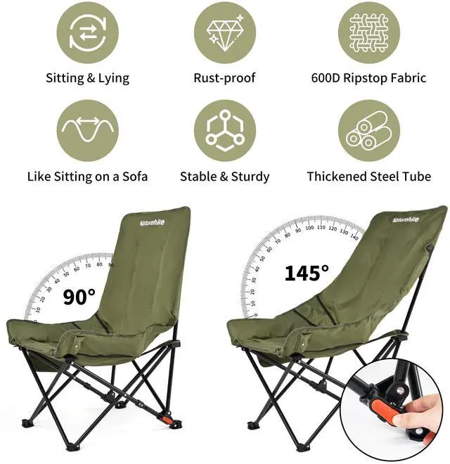 Alt view image 2 of 7 - Seastar Padded Camping Chair, Oversized 2-Position Adjustable Folding Chair, Portable Camp Chair with Side Pocket & Carry Bag