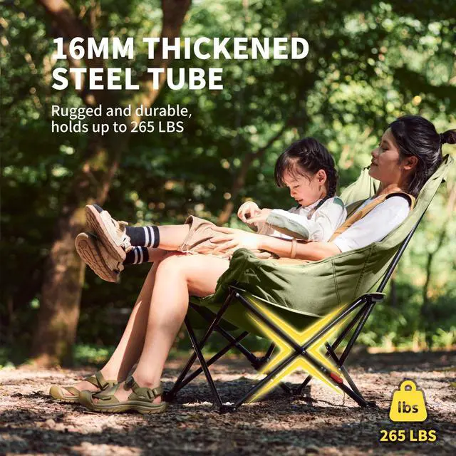 Alt view image 4 of 7 - Seastar Padded Camping Chair, Oversized 2-Position Adjustable Folding Chair, Portable Camp Chair with Side Pocket & Carry Bag