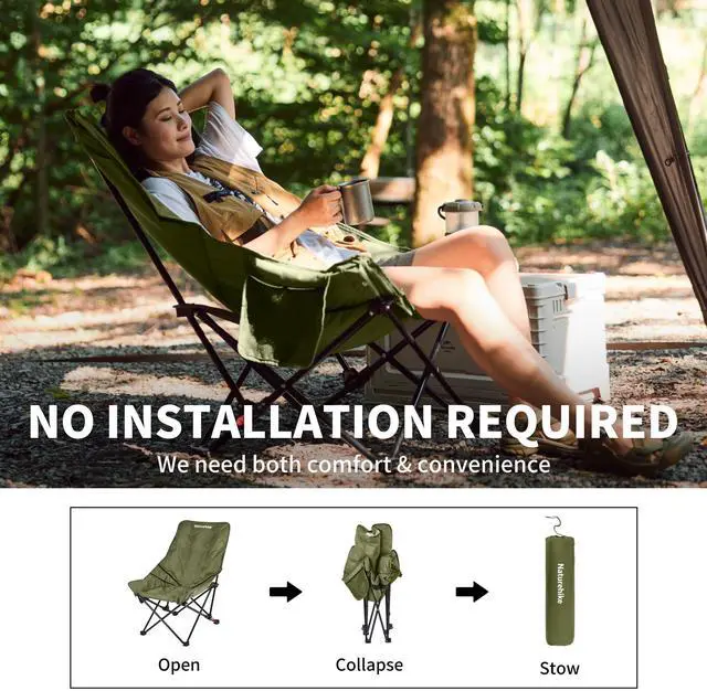 Alt view image 6 of 7 - Seastar Padded Camping Chair, Oversized 2-Position Adjustable Folding Chair, Portable Camp Chair with Side Pocket & Carry Bag