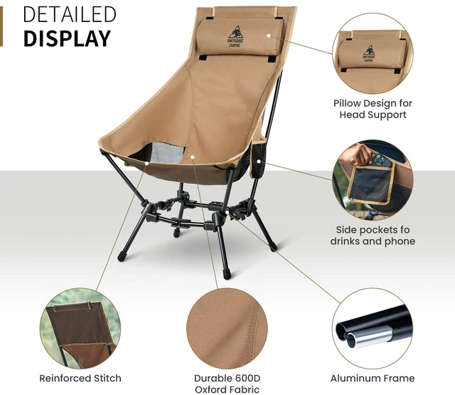 Alt view image 4 of 7 - Dragonhide Oversized Camping Chair with Pillow Design, Comfortable Widened Seat Folding, 275 lbs Capacity