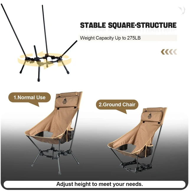 Alt view image 5 of 7 - Dragonhide Oversized Camping Chair with Pillow Design, Comfortable Widened Seat Folding, 275 lbs Capacity