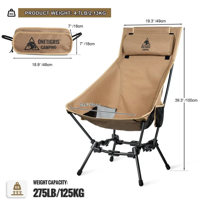 Alt view image 3 of 7 - Dragonhide Oversized Camping Chair with Pillow Design, Comfortable Widened Seat Folding, 275 lbs Capacity