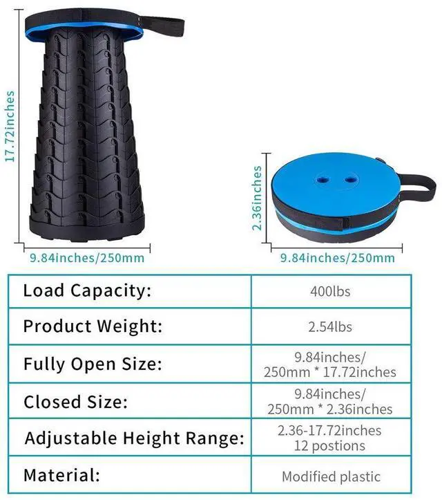 Alt view image 2 of 7 - Upgraded Folding Stool Lightweight Yet More Sturdy with Load Capacity 400lbs Portable Collapsible Stool for Camping Fishing Hiking BBQ (Blue)