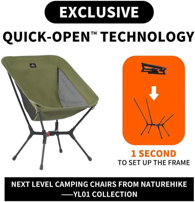 Alt view image 2 of 6 - YL01 Snap Camping Chair, 1 Second Setup Frame, 441lb Capacity Camp Chair, Portable & Lightweight Backpacking Chair