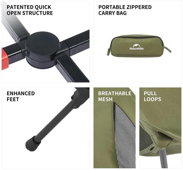 Alt view image 5 of 6 - YL01 Snap Camping Chair, 1 Second Setup Frame, 441lb Capacity Camp Chair, Portable & Lightweight Backpacking Chair
