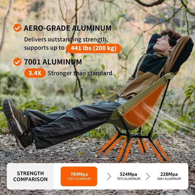 Alt view image 4 of 6 - YL01 Snap Camping Chair, 1 Second Setup Frame, 441lb Capacity Camp Chair, Portable & Lightweight Backpacking Chair