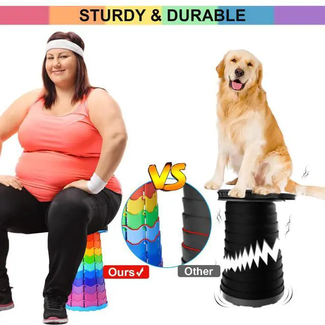 Alt view image 2 of 6 - Upgraded Foldable Stool Thickened, Portable Collapsible Stool Retractable Stool for Fishing, Hiking Tours, BBQ, Parties, Outdoor Activities (Rainbow)