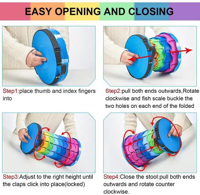 Alt view image 3 of 6 - Upgraded Foldable Stool Thickened, Portable Collapsible Stool Retractable Stool for Fishing, Hiking Tours, BBQ, Parties, Outdoor Activities (Rainbow)
