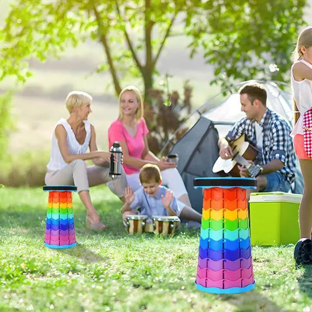 Alt view image 6 of 6 - Upgraded Foldable Stool Thickened, Portable Collapsible Stool Retractable Stool for Fishing, Hiking Tours, BBQ, Parties, Outdoor Activities (Rainbow)