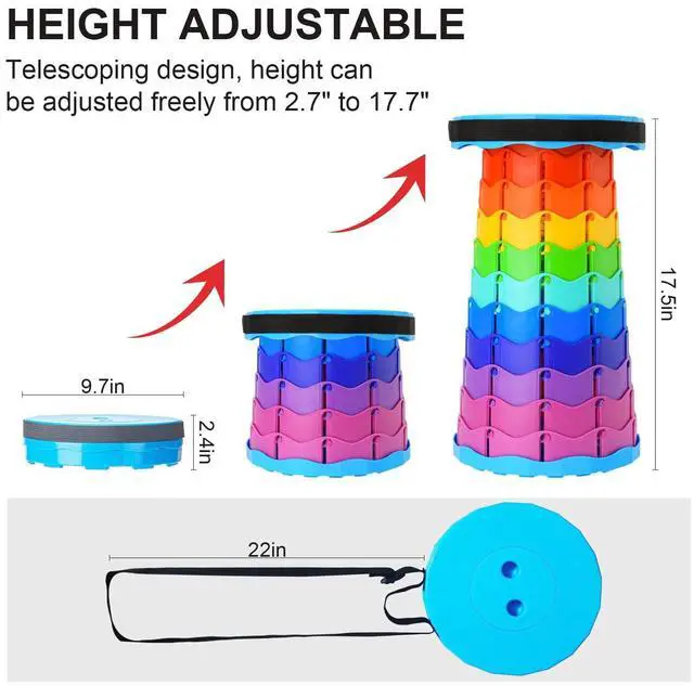 Alt view image 5 of 6 - Upgraded Foldable Stool Thickened, Portable Collapsible Stool Retractable Stool for Fishing, Hiking Tours, BBQ, Parties, Outdoor Activities (Rainbow)