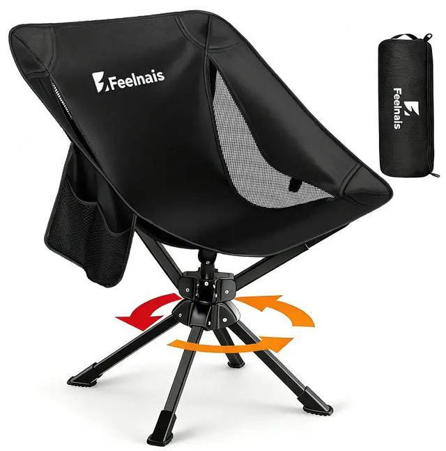 Main image of Folding Camping Chairs Lightweight & Portable, No Assembly, 360° Swivel Camping Chair for Adults, Compact Outdoor Chairs for Beach, Lawn, Travel, Backpacking, Hiking, Fishing, Black