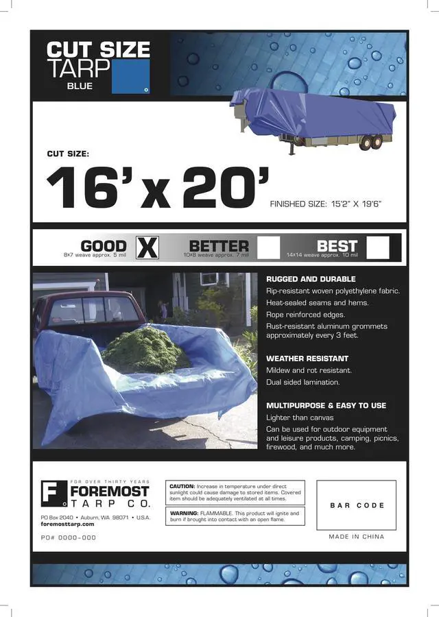 Alt view image 3 of 3 - Multi-Purpose Economy Poly Tarp, 16x20 Feet, Blue