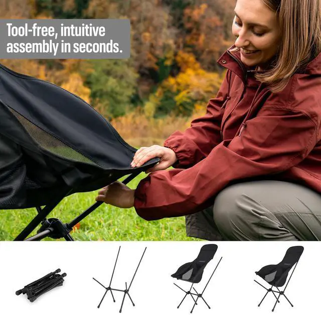 Alt view image 4 of 7 - TSE HC100 Camping Chair, 3.36lbs Lightweight Folding Chair with Cup Holder, Portable and Easy to Carry for Camping, Beach, Hiking, Urbain, Festival or Garden (Black)