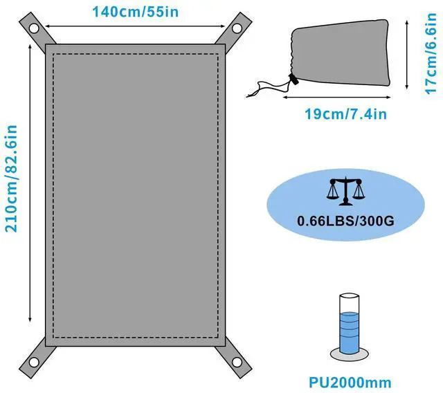 Alt view image 4 of 7 - Waterproof Camping Tarp Mutifunctional Tent Footprint, Groundsheet Picnic and Beach Mat with Carrying Storage Bag for Picnic, Hiking,Backpacking,Hammock