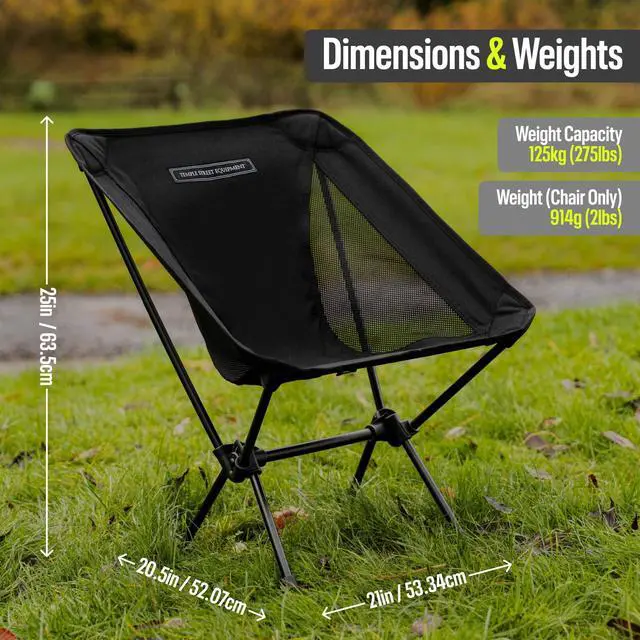 Alt view image 2 of 7 - TSE LC100 Compact Camping Chair, 2lbs Super Lightweight Outdoor Folding Chair. Portable for Hiking, Beach, Festivals, Urban Use, or Garden Relaxation