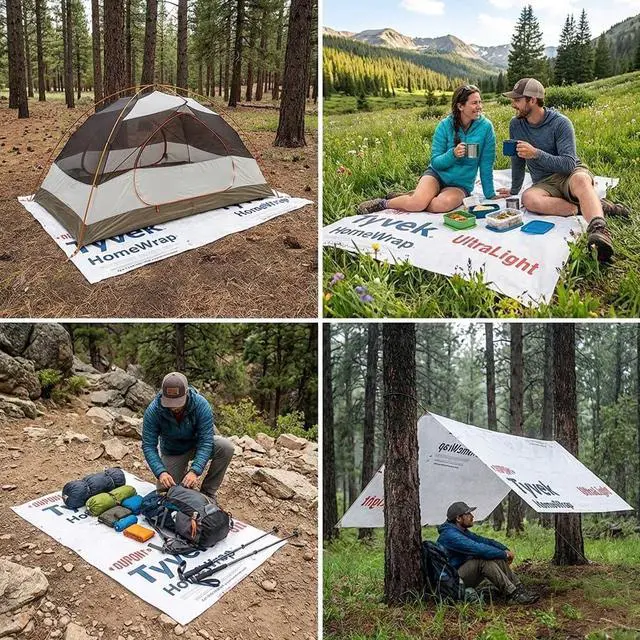 Alt view image 2 of 7 - Ultralight Camping Tarp, Backpacking Tarp, Tyvek Sheet, Tyveks Tent Footprint, Tyveks House Wrap, Tent Flooring, Tyvekes Ground Cloth, Camping Fly, Multiple Sizes