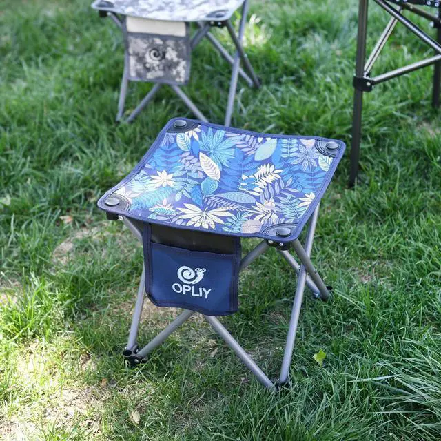 Alt view image 2 of 7 - Camping Stool, Folding Small Chair Portable Camp Stool for Camping Fishing Hiking Gardening and Beach, Camping Seat with Carry Bag (Blue-Leaf)