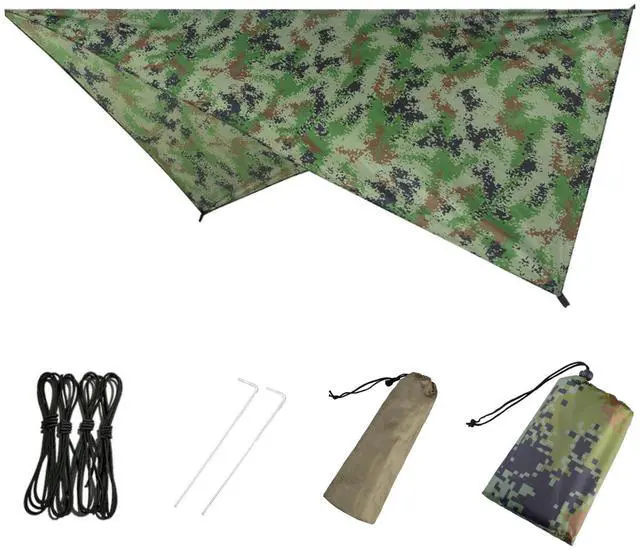 Main image of Hammock Camping Tarp Rain Fly, Waterproof Tent Footprint Shelter Canopy Sunshade Cloth Picnic Mat for Outdoor Awning Hiking Beach Backpacking - Included Guy Lines & Stakes (Camouflage)