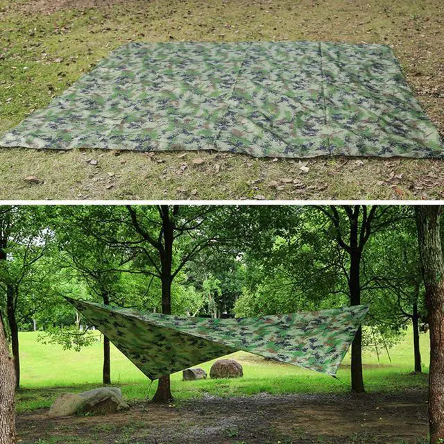 Alt view image 6 of 7 - Hammock Camping Tarp Rain Fly, Waterproof Tent Footprint Shelter Canopy Sunshade Cloth Picnic Mat for Outdoor Awning Hiking Beach Backpacking - Included Guy Lines & Stakes (Camouflage)