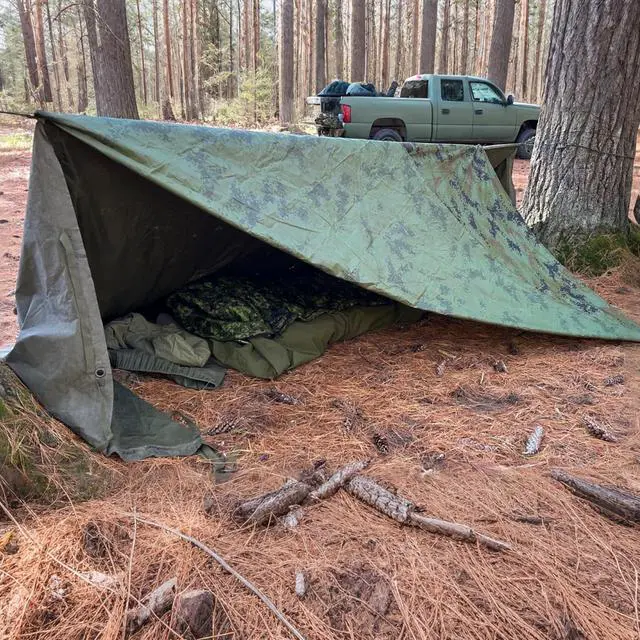 Alt view image 7 of 7 - Hammock Camping Tarp Rain Fly, Waterproof Tent Footprint Shelter Canopy Sunshade Cloth Picnic Mat for Outdoor Awning Hiking Beach Backpacking - Included Guy Lines & Stakes (Camouflage)