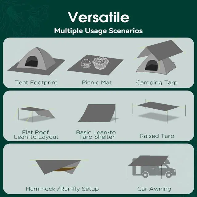 Alt view image 6 of 7 - Tent Footprint - Waterproof Camping Tarp, 2 Person Tent Floor Saver, PU 3000mm Small Tarp for Hiking, Backpacking, Hammock, Beach, Picnic and Other Outdoor Activities