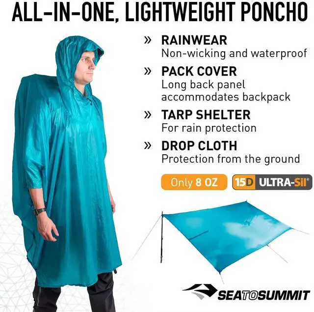 Alt view image 4 of 7 - Ultra-SIL Nano Tarp Poncho 4-in-1 Raincoat, Pack Cover, Groundsheet, and Shelter, Pacific Blue