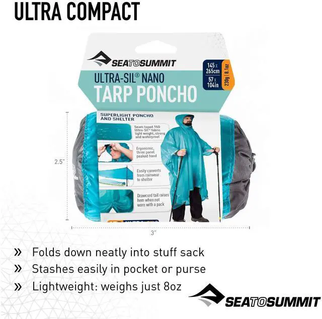 Alt view image 7 of 7 - Ultra-SIL Nano Tarp Poncho 4-in-1 Raincoat, Pack Cover, Groundsheet, and Shelter, Pacific Blue