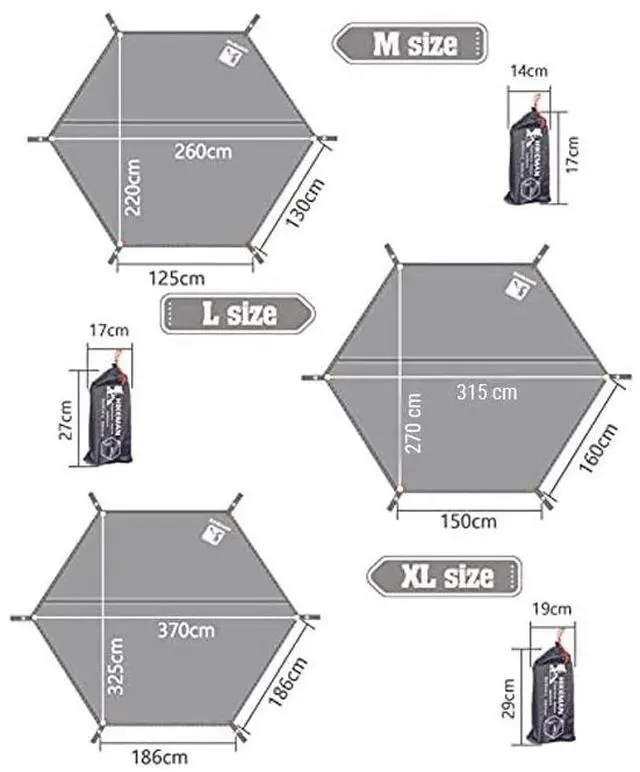 Alt view image 2 of 6 - Hexagonal Tent Footprint,1-4 Person Ultralight Waterproof Tent Tarp Ground Sheet Mat with 6 Tent Stakes for Camping Hiking Picnic Backpacking(L)