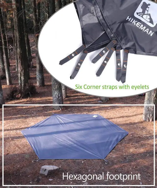 Alt view image 5 of 6 - Hexagonal Tent Footprint,1-4 Person Ultralight Waterproof Tent Tarp Ground Sheet Mat with 6 Tent Stakes for Camping Hiking Picnic Backpacking(L)