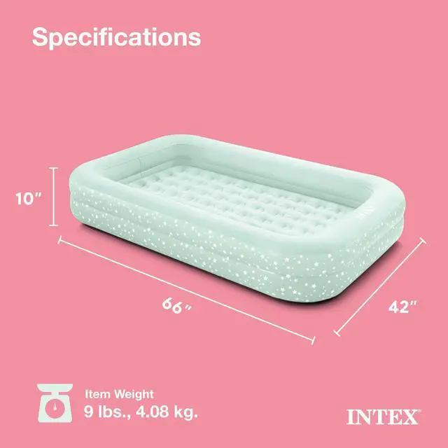 Alt view image 3 of 6 - Kids Travel Air Mattress Inflatable Bed with Raised Sides and Hand Pump - Portable Blow-Up Toddler Traveler Bed for Children's Naps or Sleep