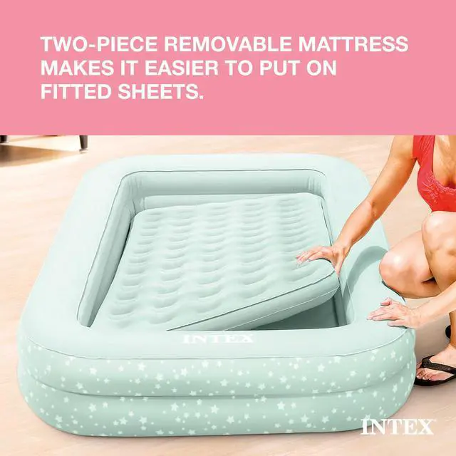 Alt view image 5 of 6 - Kids Travel Air Mattress Inflatable Bed with Raised Sides and Hand Pump - Portable Blow-Up Toddler Traveler Bed for Children's Naps or Sleep