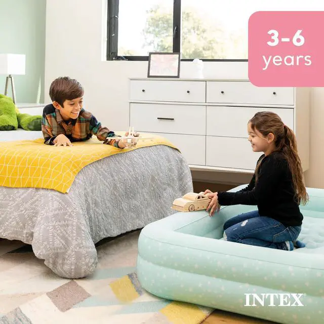 Alt view image 6 of 6 - Kids Travel Air Mattress Inflatable Bed with Raised Sides and Hand Pump - Portable Blow-Up Toddler Traveler Bed for Children's Naps or Sleep