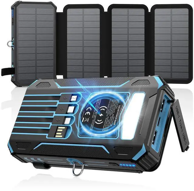 Main image of Solar Power Bank 48000mAh Wireless Battery Pack with 4 Cables