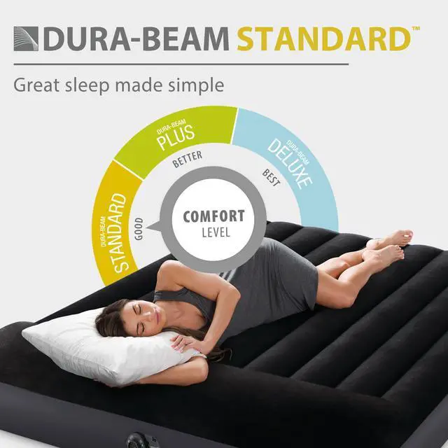 Alt view image 4 of 7 - Dura-Beam Standard Pillow Top Airbed Comfortable Blow Up Portable Air Mattress with Built-in Electric Pump and Carrying Bag, Twin Size, Blue