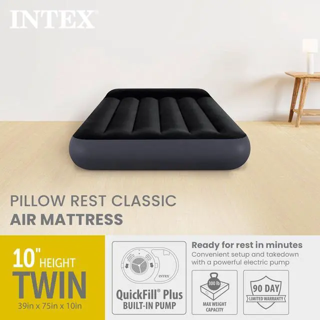 Alt view image 2 of 7 - Dura-Beam Standard Pillow Top Airbed Comfortable Blow Up Portable Air Mattress with Built-in Electric Pump and Carrying Bag, Twin Size, Blue