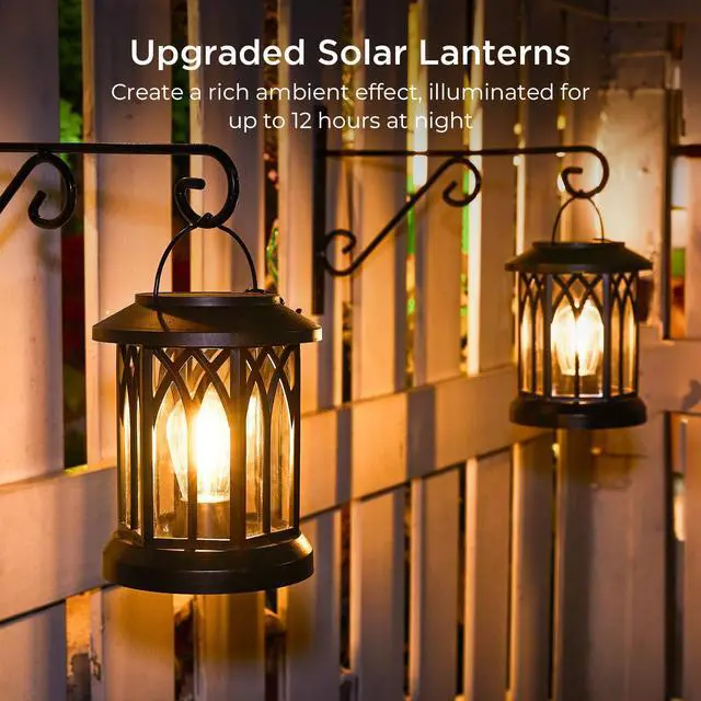 Alt view image 2 of 7 - Solar Lanterns Outdoor Waterproof, Upgraded Bright Hanging Solar Lights for Outside,Solar Powered Lanterns Lighting LED for Garden Patio Yard Decorative 2 Pack (Warm Light)