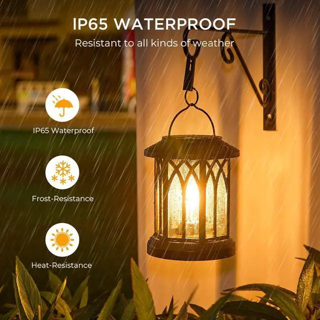 Alt view image 3 of 7 - Solar Lanterns Outdoor Waterproof, Upgraded Bright Hanging Solar Lights for Outside,Solar Powered Lanterns Lighting LED for Garden Patio Yard Decorative 2 Pack (Warm Light)