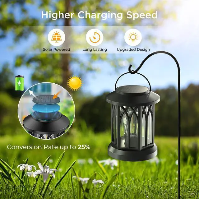 Alt view image 5 of 7 - Solar Lanterns Outdoor Waterproof, Upgraded Bright Hanging Solar Lights for Outside,Solar Powered Lanterns Lighting LED for Garden Patio Yard Decorative 2 Pack (Warm Light)