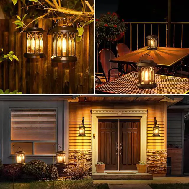 Alt view image 4 of 7 - Solar Lanterns Outdoor Waterproof, Upgraded Bright Hanging Solar Lights for Outside,Solar Powered Lanterns Lighting LED for Garden Patio Yard Decorative 2 Pack (Warm Light)