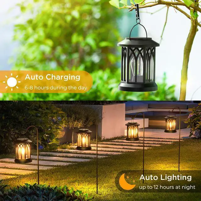 Alt view image 7 of 7 - Solar Lanterns Outdoor Waterproof, Upgraded Bright Hanging Solar Lights for Outside,Solar Powered Lanterns Lighting LED for Garden Patio Yard Decorative 2 Pack (Warm Light)