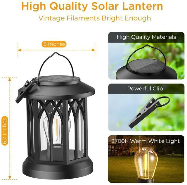 Alt view image 6 of 7 - Solar Lanterns Outdoor Waterproof, Upgraded Bright Hanging Solar Lights for Outside,Solar Powered Lanterns Lighting LED for Garden Patio Yard Decorative 2 Pack (Warm Light)