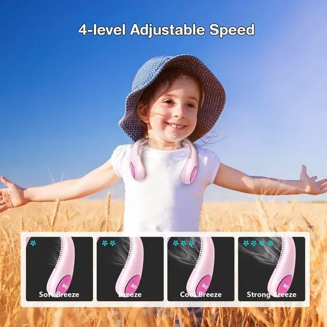Alt view image 4 of 6 - Neck Fan, Portable Bladeless Fans for Kid 4-14Y Girls & Boys, 2600mAh USB Personal Mini Cooling Fan for Travel/Camping/Study, 4 Speeds, Lightweight, Compact, Perfect Summer Gifts for Kids