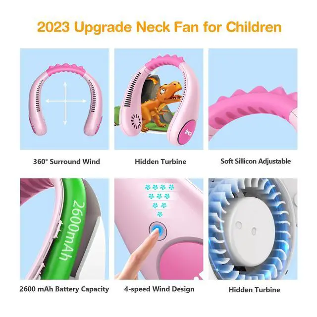 Alt view image 5 of 6 - Neck Fan, Portable Bladeless Fans for Kid 4-14Y Girls & Boys, 2600mAh USB Personal Mini Cooling Fan for Travel/Camping/Study, 4 Speeds, Lightweight, Compact, Perfect Summer Gifts for Kids