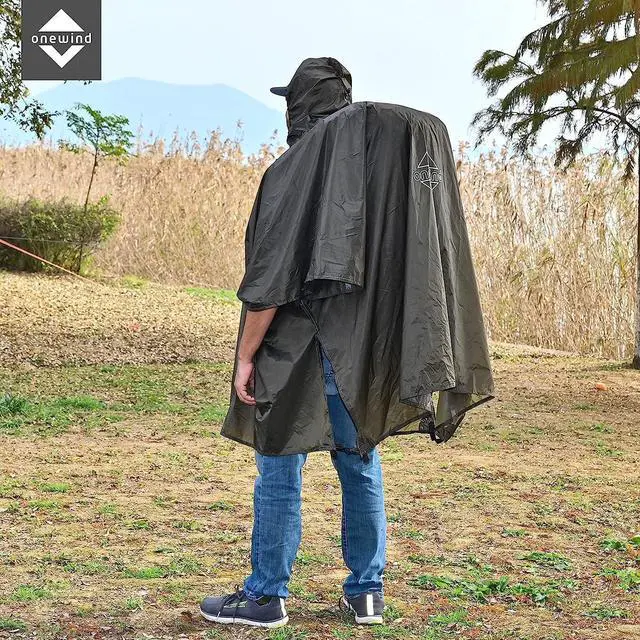 Alt view image 2 of 7 - Backpacking Rain Poncho with Hooded, Silnylon Cycling Poncho Versatile Survival Shelter Camping Gear Rain Coat Waterproof Breathable lightweight and packable rain protection, 98 * 56inch
