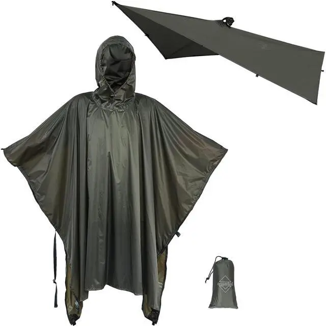 Main image of Backpacking Rain Poncho with Hooded, Silnylon Cycling Poncho Versatile Survival Shelter Camping Gear Rain Coat Waterproof Breathable lightweight and packable rain protection, 98 * 56inch