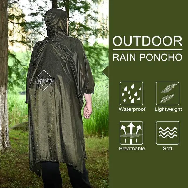 Alt view image 5 of 7 - Backpacking Rain Poncho with Hooded, Silnylon Cycling Poncho Versatile Survival Shelter Camping Gear Rain Coat Waterproof Breathable lightweight and packable rain protection, 98 * 56inch