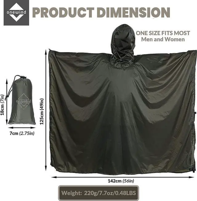 Alt view image 7 of 7 - Backpacking Rain Poncho with Hooded, Silnylon Cycling Poncho Versatile Survival Shelter Camping Gear Rain Coat Waterproof Breathable lightweight and packable rain protection, 98 * 56inch