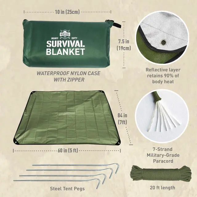 Alt view image 3 of 5 - Insulated Tarp, Emergency Survival Blanket, 60 x 84, Heavy Duty Waterproof Groundsheet, Camping, Thermal Space Blanket, Reflective Bivvy Shelter.