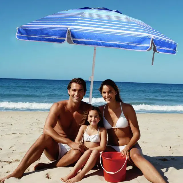 Alt view image 2 of 5 - LOTTAFUN 6ft Beach Umbrella - Heavy Duty Wind Resistant UV 50+ Portable Sun Shade with Sand Anchor & Carry Bag, Outdoor Folding Umbrella for Beach, Pool, Patio