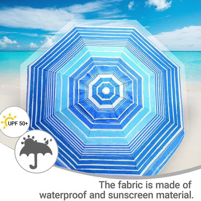 Alt view image 5 of 5 - LOTTAFUN 6ft Beach Umbrella - Heavy Duty Wind Resistant UV 50+ Portable Sun Shade with Sand Anchor & Carry Bag, Outdoor Folding Umbrella for Beach, Pool, Patio